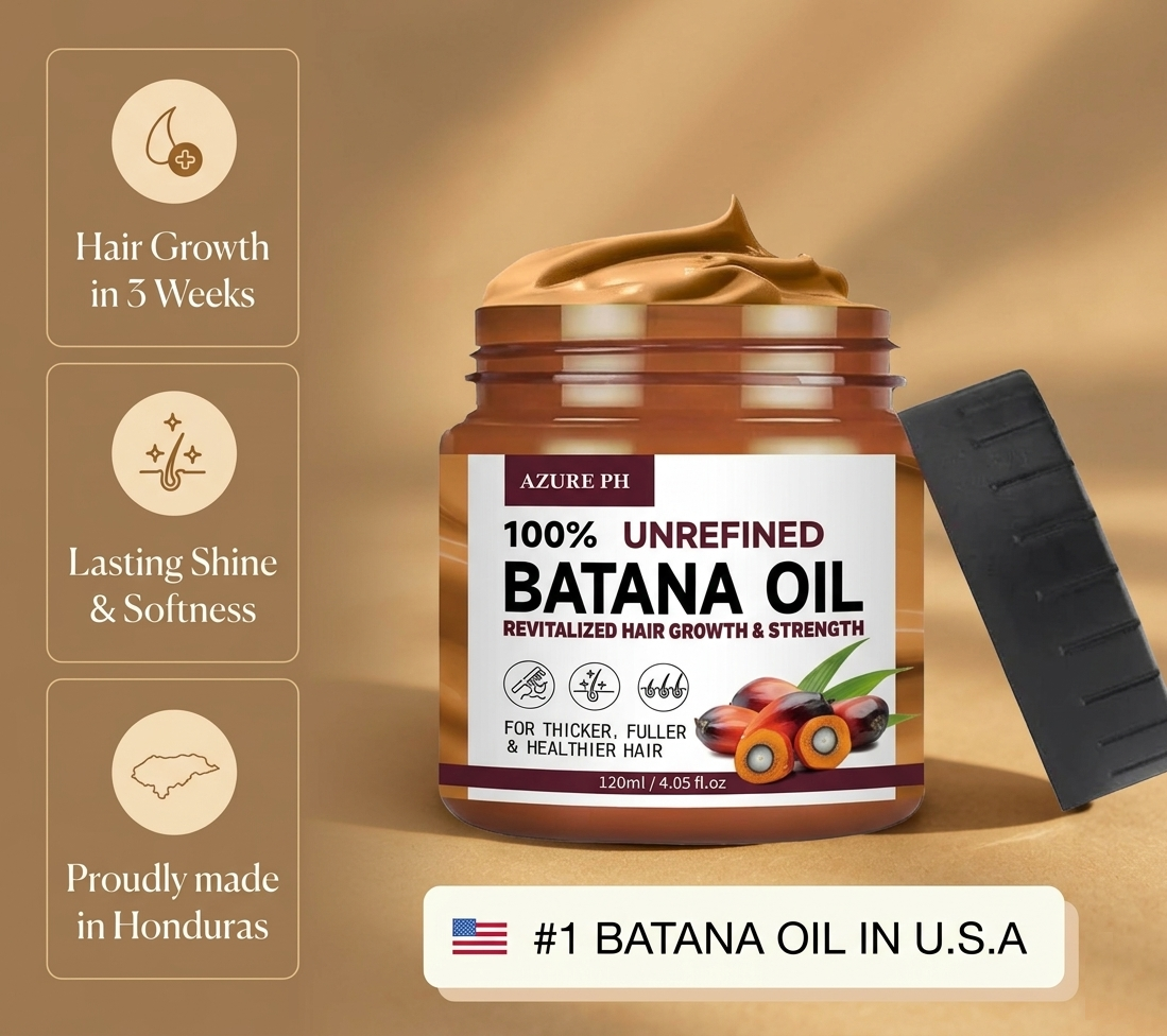 AZURE PH 100% Unrefined Batana Oil — hair growth in 3 weeks, lasting shine and softness, proudly made in Honduras